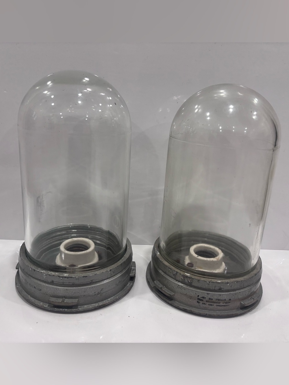 Set of 2 Vintage STEBER Industrial Glass Light Fixture